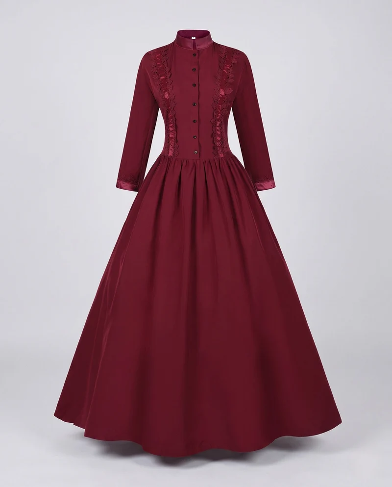 Frauen Elegante Maxi Kleid mit Floral Spitze Verzierungen und Maßgeschneidert Schnitt Drune