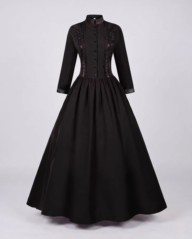 Frauen Elegante Maxi Kleid mit Floral Spitze Verzierungen und Maßgeschneidert Schnitt Drune