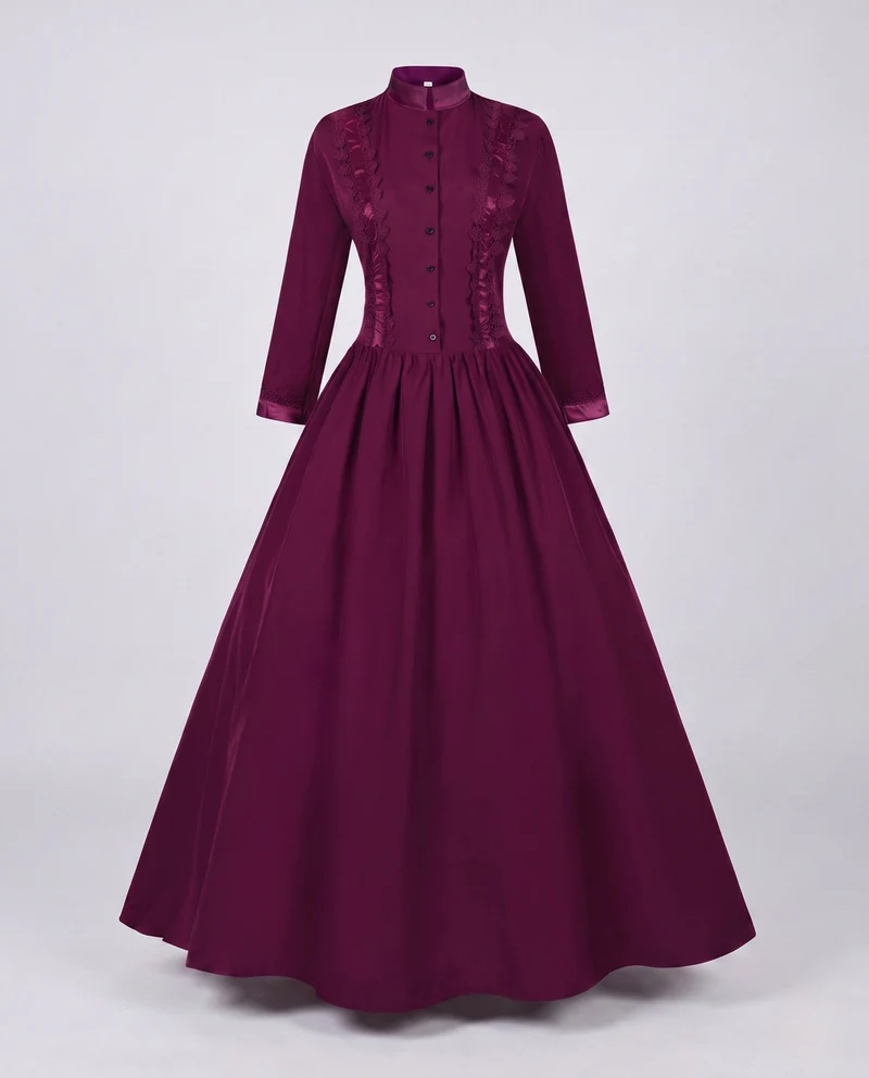 Frauen Elegante Maxi Kleid mit Floral Spitze Verzierungen und Maßgeschneidert Schnitt Drune