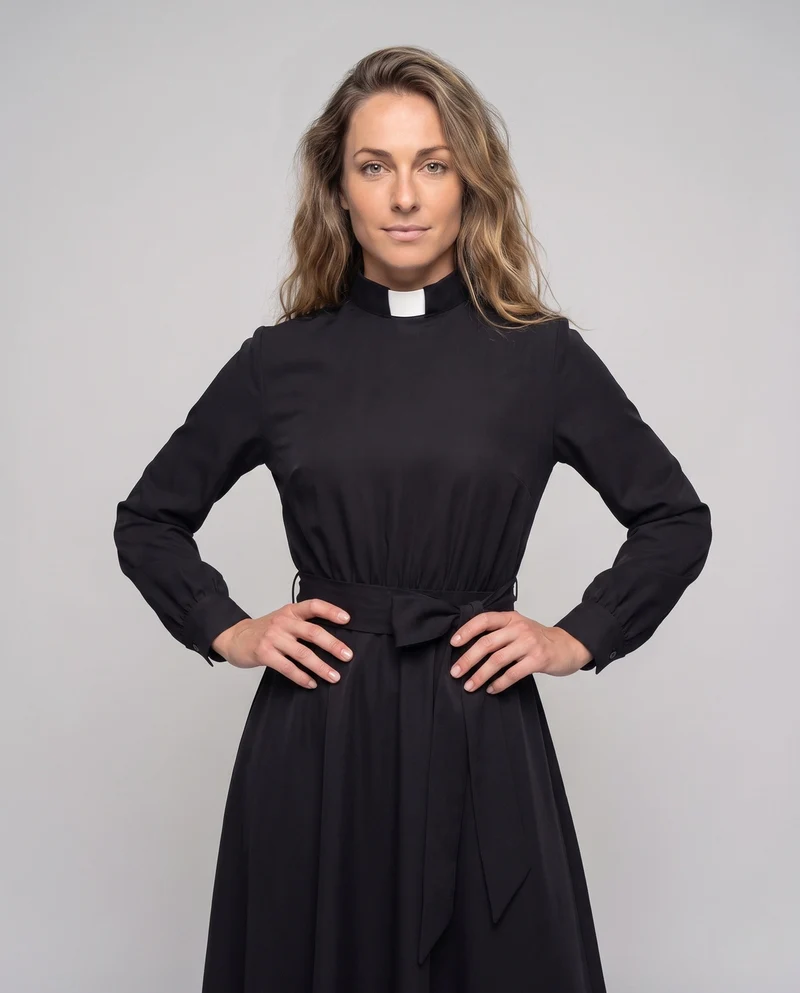 Damen elegantes Maxikleid mit hohem Kragen und tailliertem Gürtel Drune
