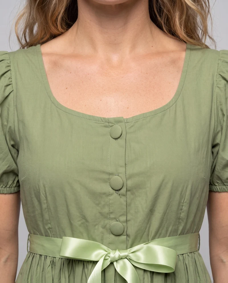 Frauen elegantes Maxi-Kleid mit Puffärmeln und passendem Gürtel Drune