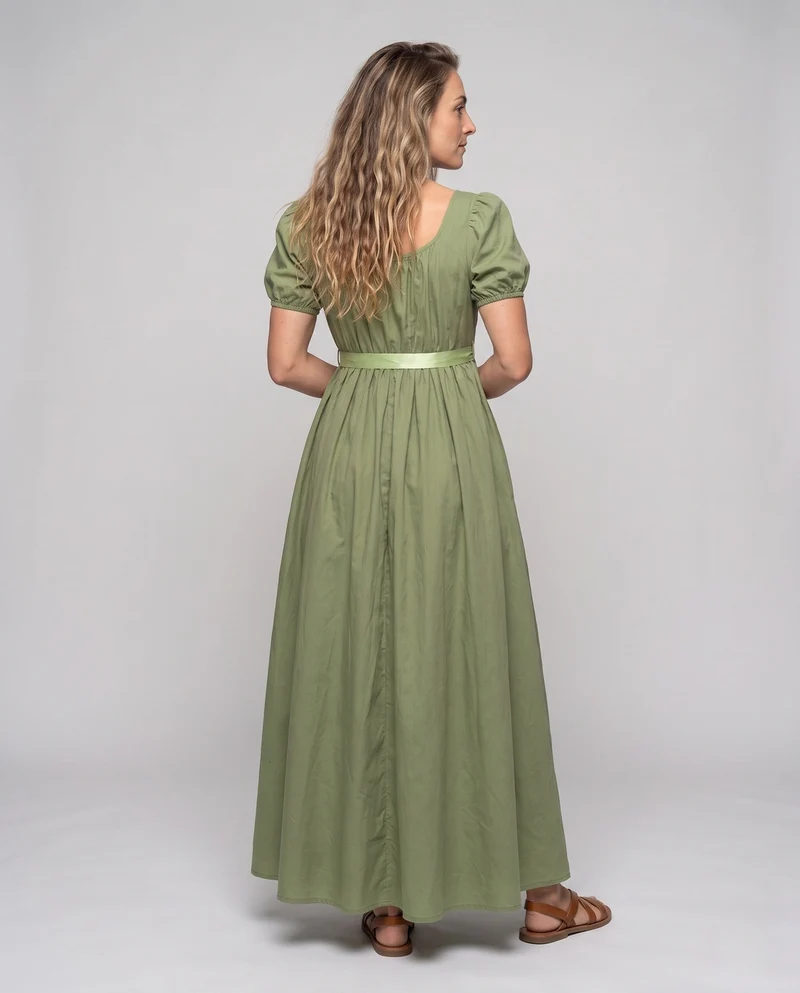 Frauen elegantes Maxi-Kleid mit Puffärmeln und passendem Gürtel Drune