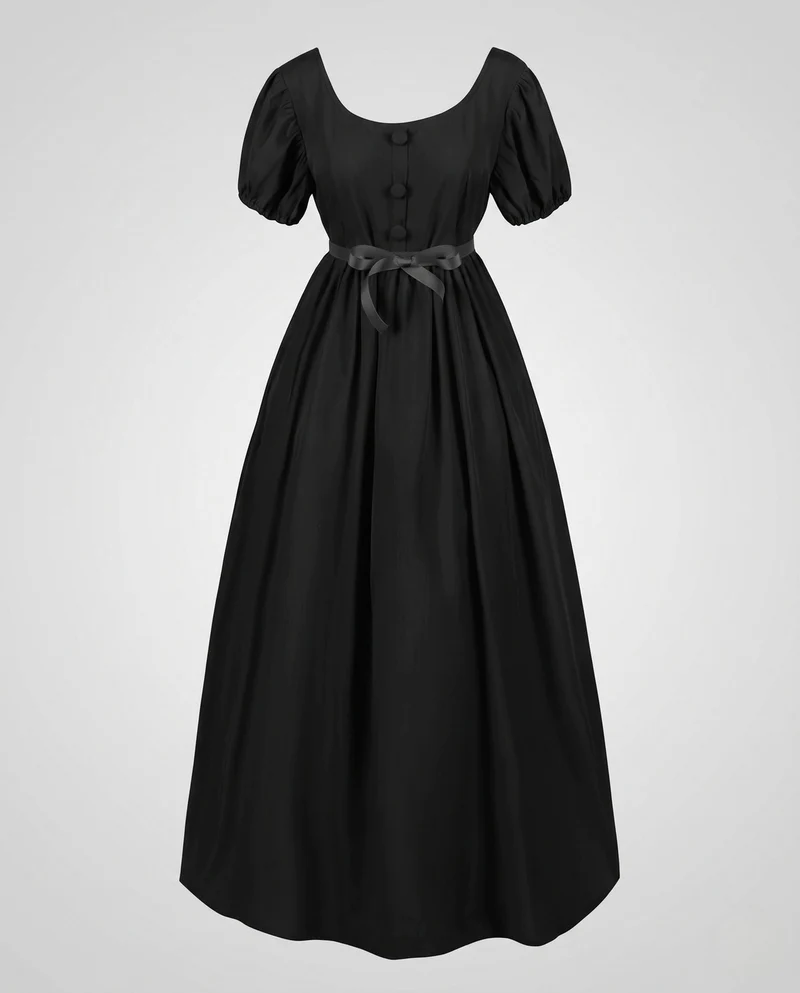 Frauen elegantes Maxi-Kleid mit Puffärmeln und passendem Gürtel Drune