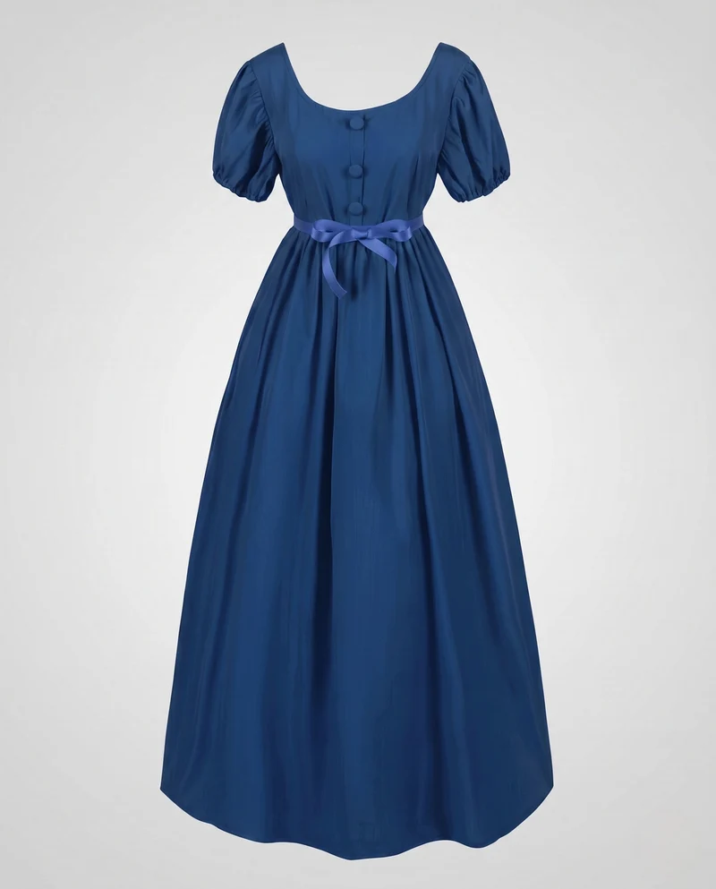 Frauen elegantes Maxi-Kleid mit Puffärmeln und passendem Gürtel Drune