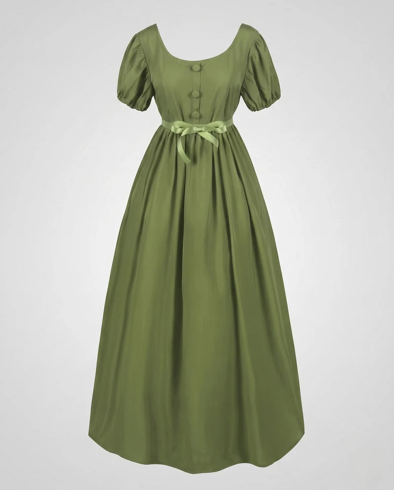 Frauen elegantes Maxi-Kleid mit Puffärmeln und passendem Gürtel Drune