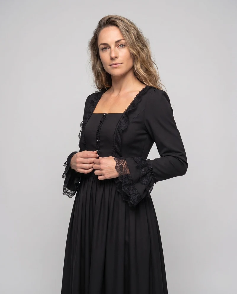 Elegantes Maxikleid für Damen mit Spitze Ärmeln und Schnürung Drune