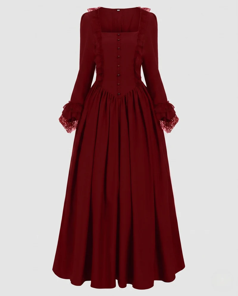 Elegantes Maxikleid für Damen mit Spitze Ärmeln und Schnürung Drune