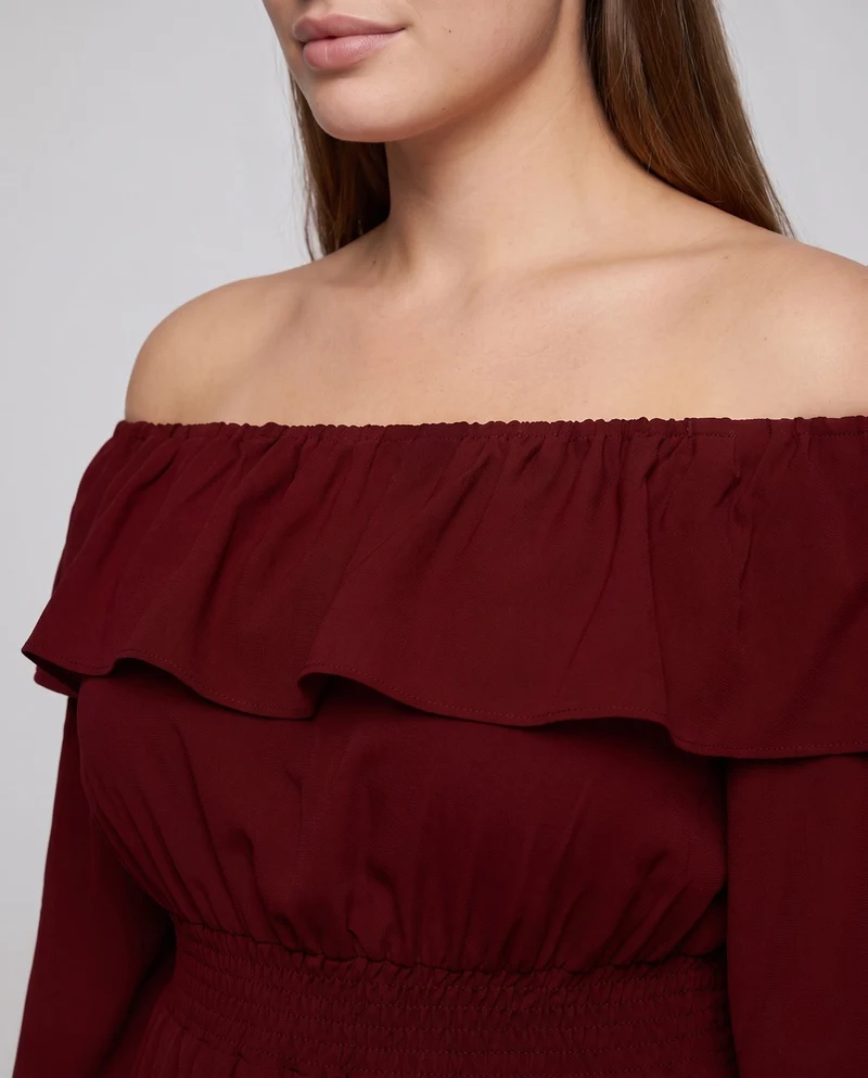 Damen elegantes Maxikleid mit weitem Ausschnitt und fließenden Ärmeln Drune