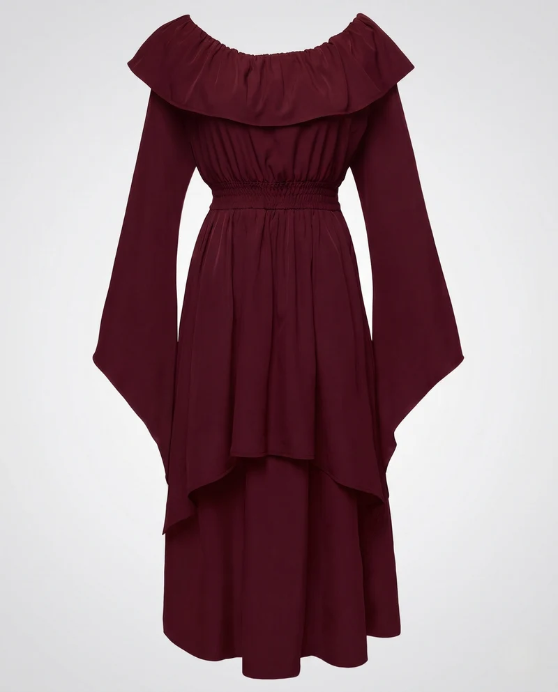 Damen elegantes Maxikleid mit weitem Ausschnitt und fließenden Ärmeln Drune