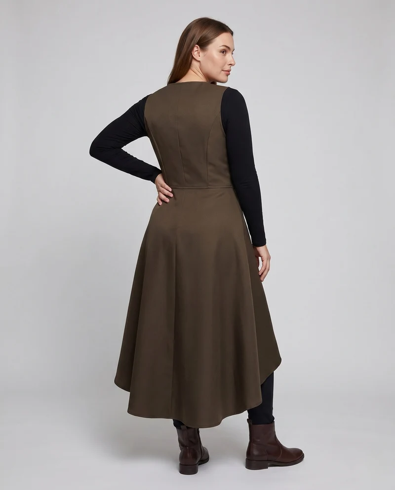 Frauen elegantes Midikleid mit raffiniertem Schnürdetail und fließendem Schnitt Drune