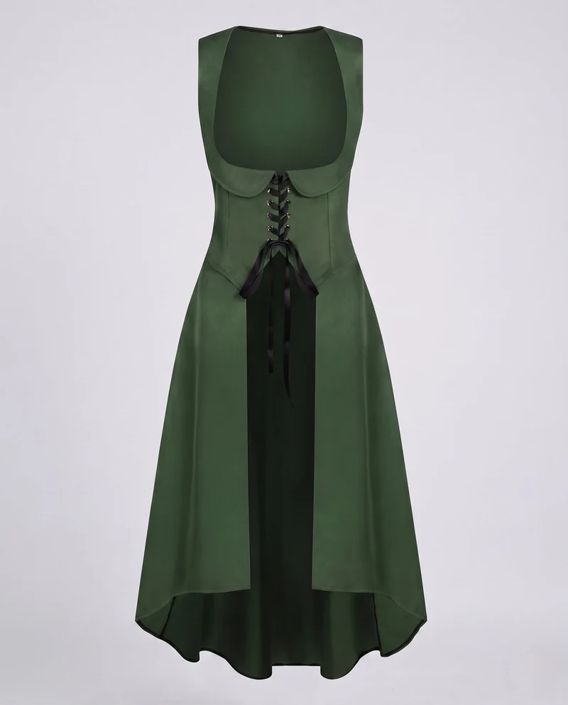 Frauen elegantes Midikleid mit raffiniertem Schnürdetail und fließendem Schnitt Drune