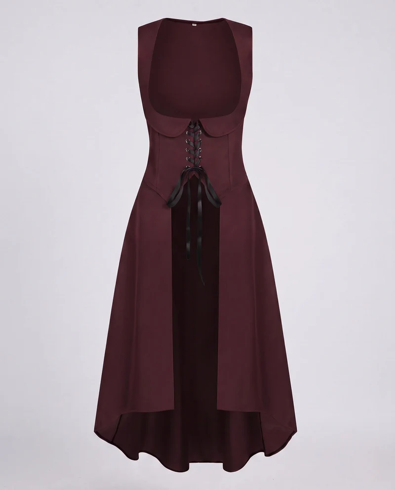 Frauen elegantes Midikleid mit raffiniertem Schnürdetail und fließendem Schnitt Drune