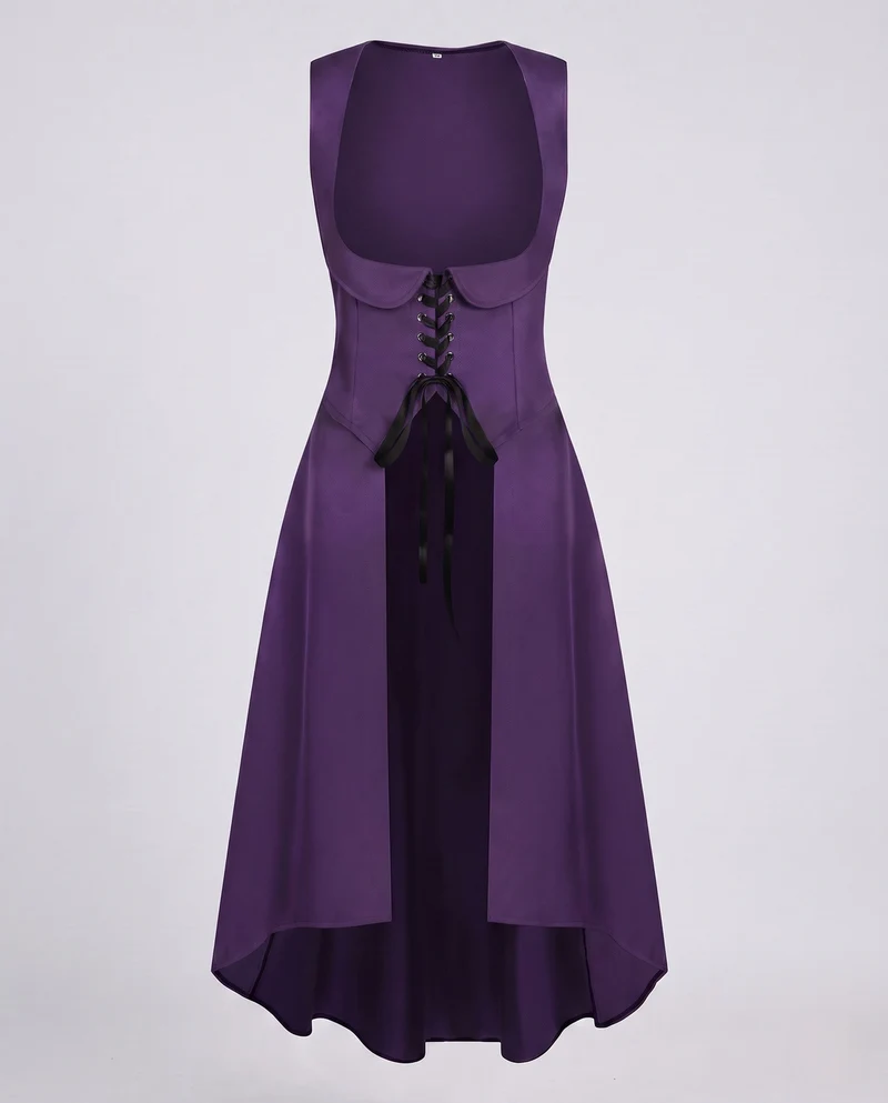 Frauen elegantes Midikleid mit raffiniertem Schnürdetail und fließendem Schnitt Drune