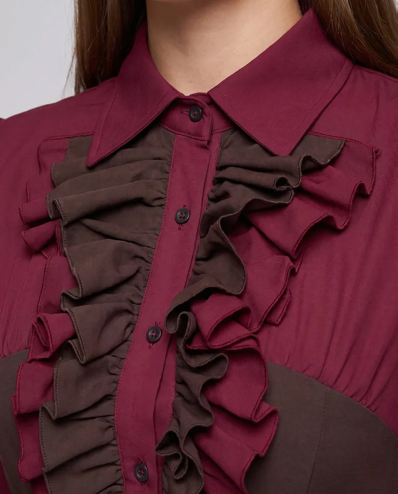 Damen elegantes Rüschenkleid mit schwingendem Rock Drune
