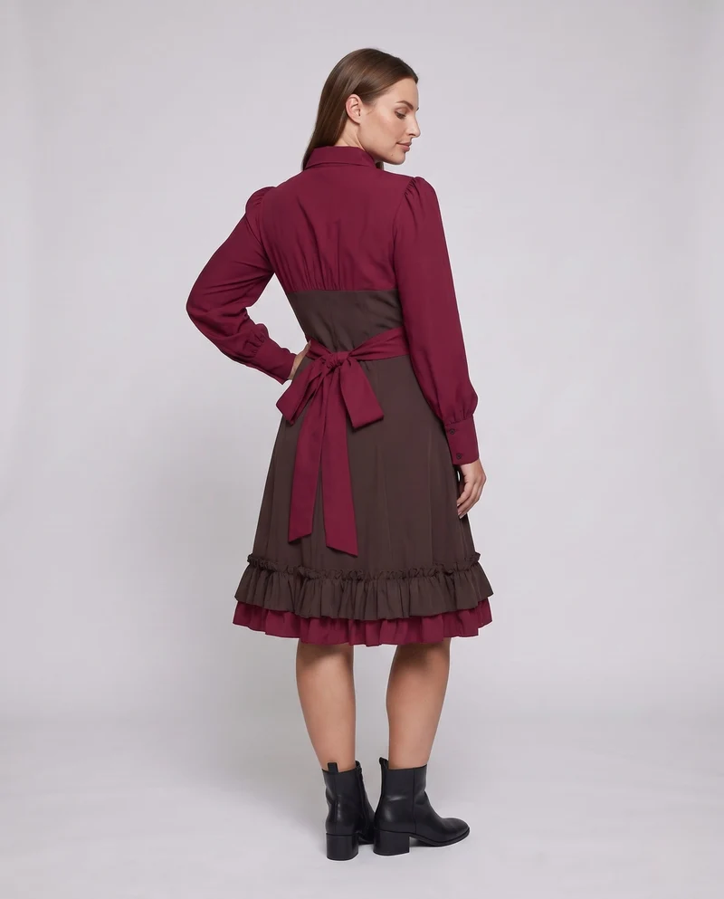 Damen elegantes Rüschenkleid mit schwingendem Rock Drune