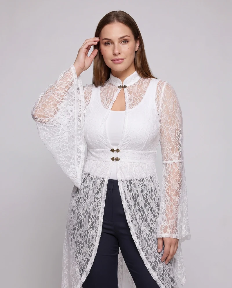 Damen Elegantes Spitze Kleid mit Flügelärmeln und Künstlerischem Rückenausschnitt Drune