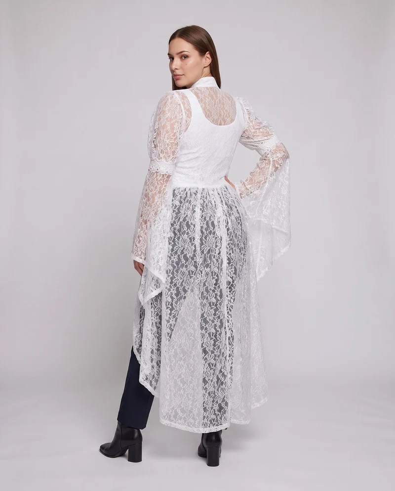 Damen Elegantes Spitze Kleid mit Flügelärmeln und Künstlerischem Rückenausschnitt Drune