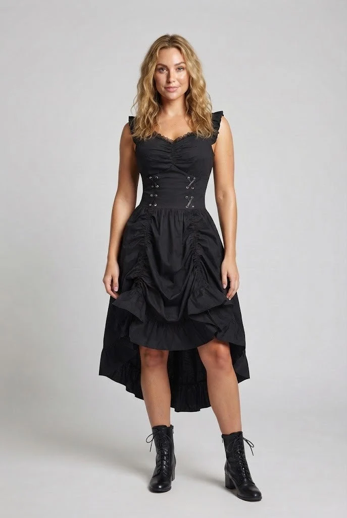 Frauen Elegantes Vintage Kleid mit Rüschen und Schnürung Drune