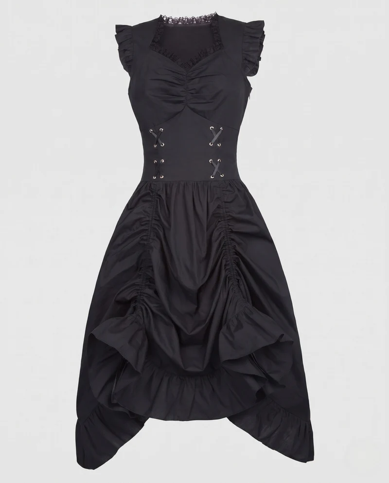 Frauen Elegantes Vintage Kleid mit Rüschen und Schnürung Drune