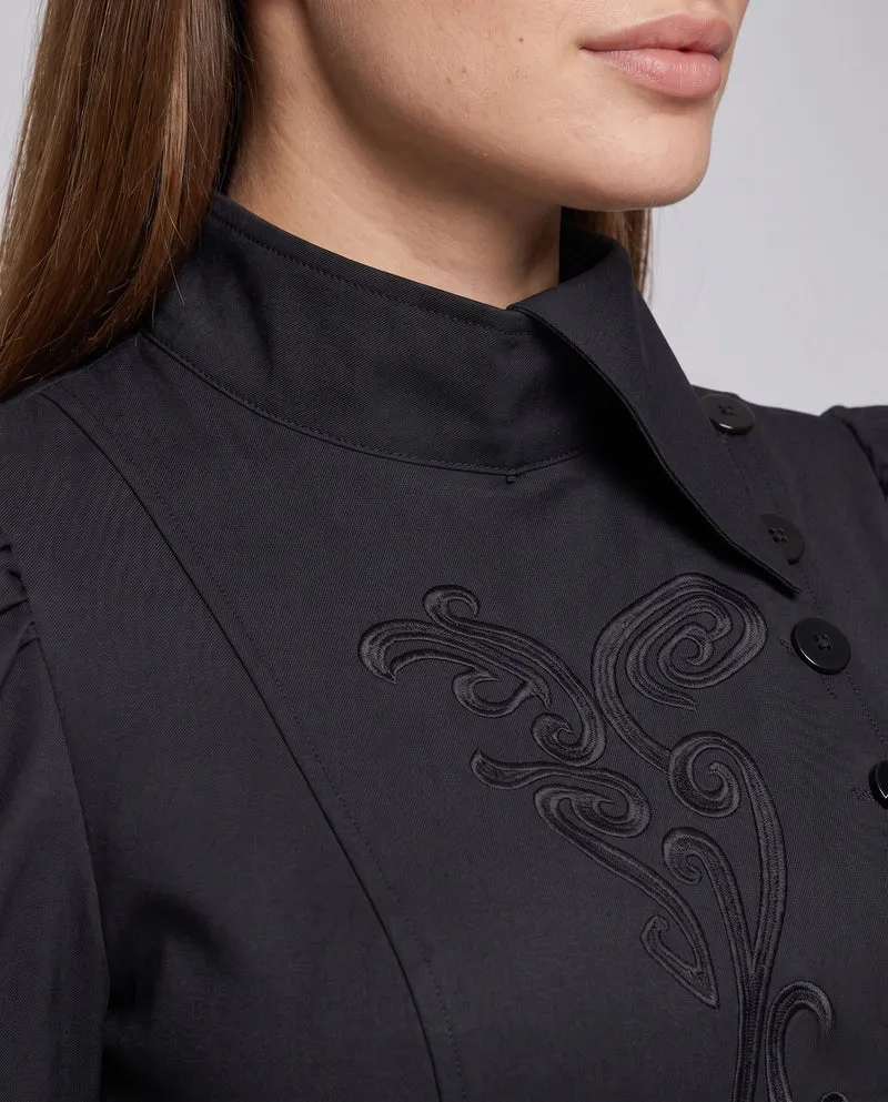 Damen elegante Vintage-Midi-Kleid mit innovativem Schnitt und aufwendigen Puffärmeln Drune