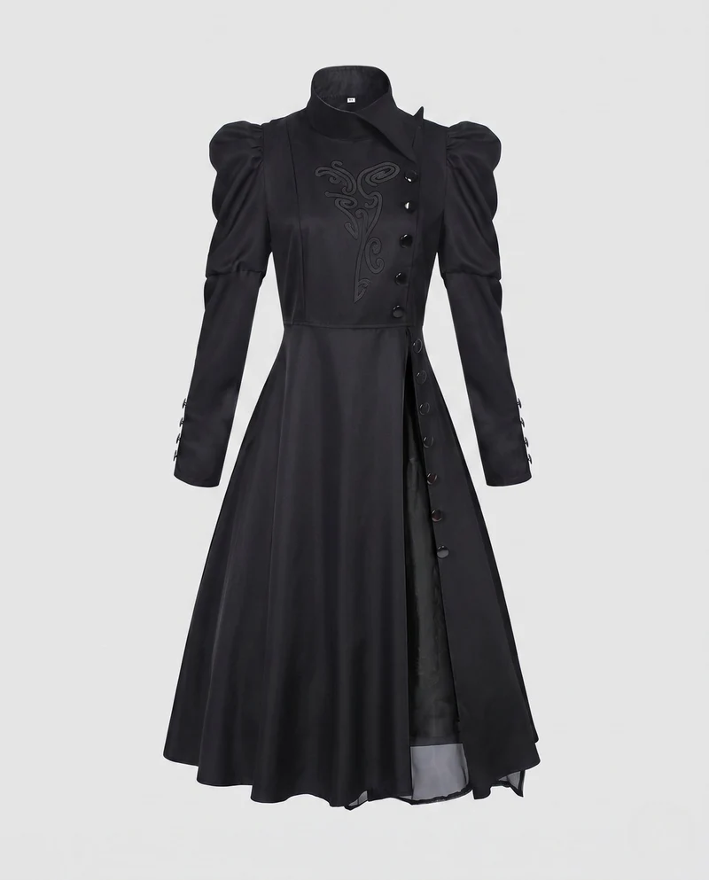 Damen elegante Vintage-Midi-Kleid mit innovativem Schnitt und aufwendigen Puffärmeln Drune