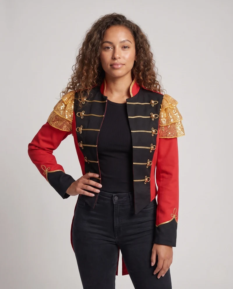 Frauen festliches Kostümjacke mit glitzernden Akzenten und aufwendig gestalteter Knopfblende Drune