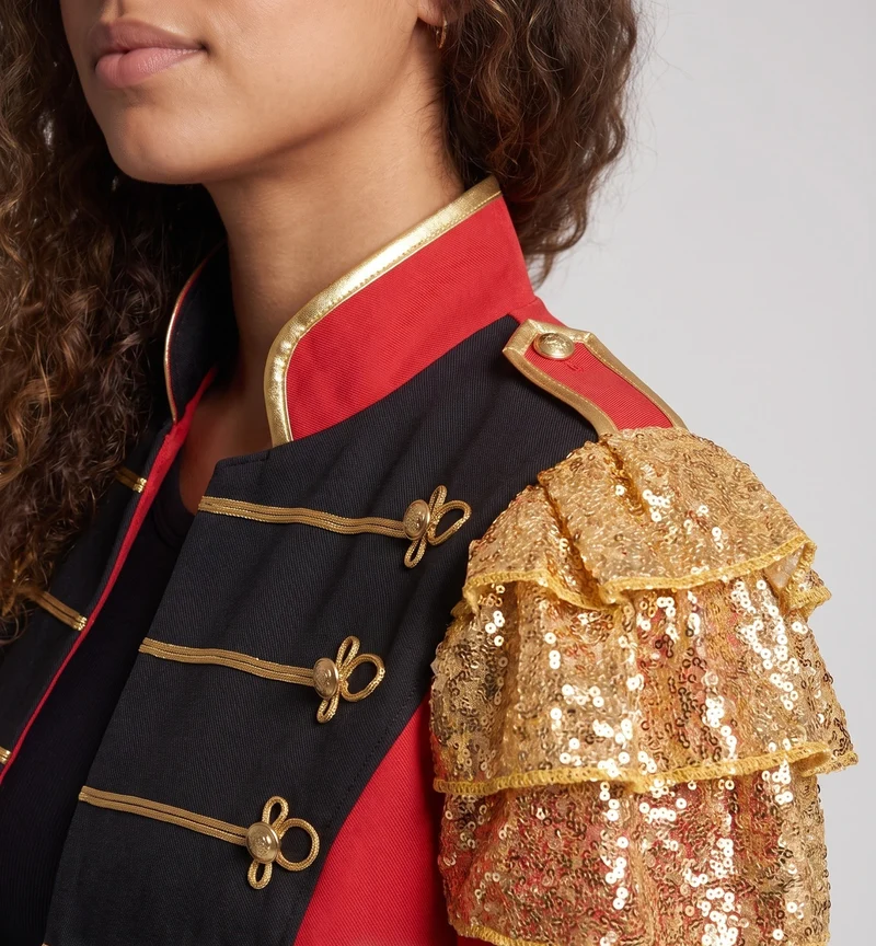 Frauen festliches Kostümjacke mit glitzernden Akzenten und aufwendig gestalteter Knopfblende Drune