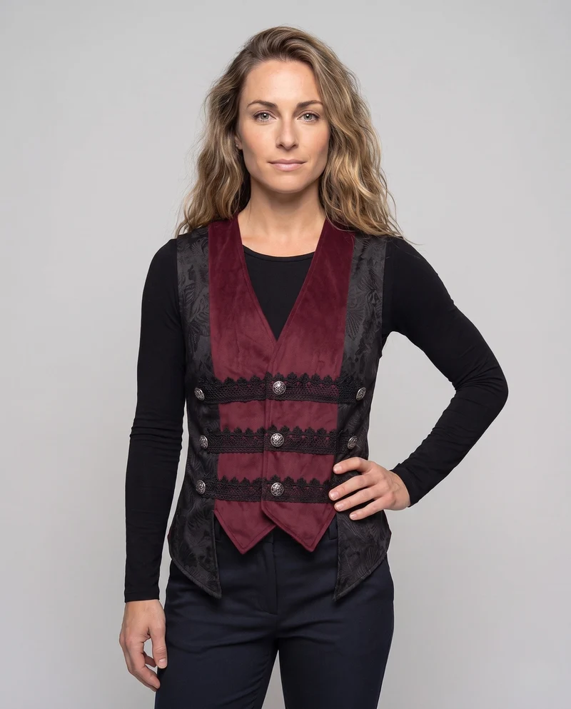 Damen historische gesteppte Jacke mit kunstvollen Knöpfen und elegantem Umhang Drune