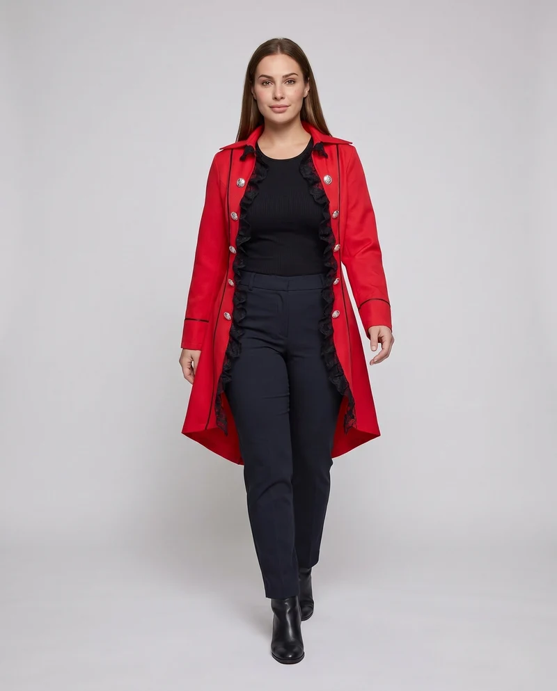 Damen historischer Schnittmantel mit elegantem Spitzenbesatz Drune
