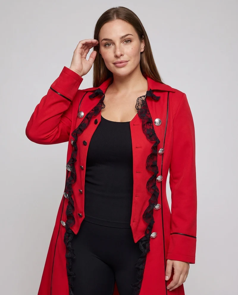 Damen historischer Schnittmantel mit elegantem Spitzenbesatz Drune