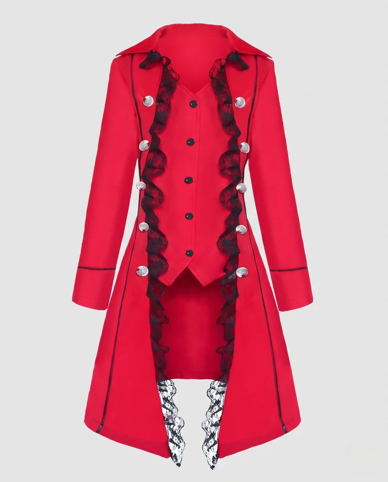 Damen historischer Schnittmantel mit elegantem Spitzenbesatz Drune