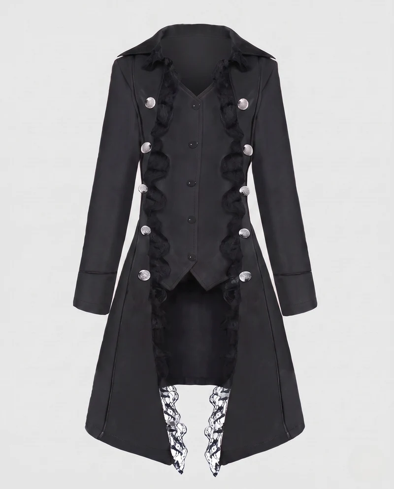 Damen historischer Schnittmantel mit elegantem Spitzenbesatz Drune