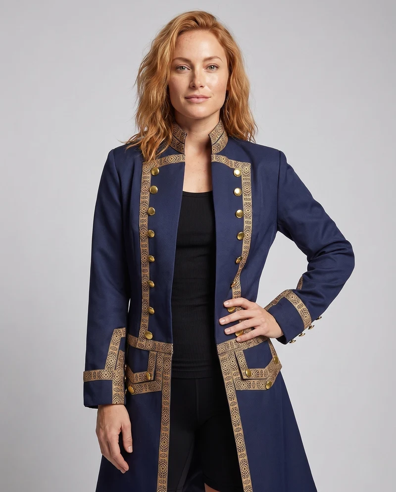 Damen historische Frack mit luxuriösen goldenen Details Drune
