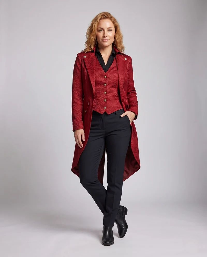 Damen historische Frack mit zartem floralen Muster und eleganten Knöpfen Drune