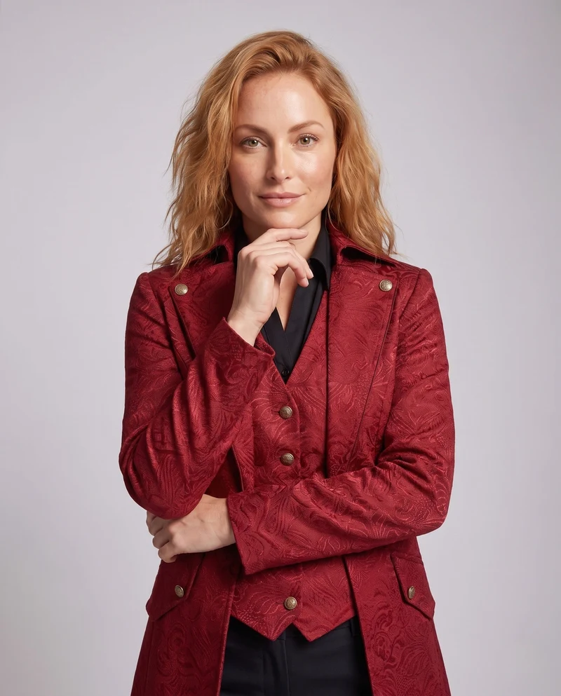 Damen historische Frack mit zartem floralen Muster und eleganten Knöpfen Drune