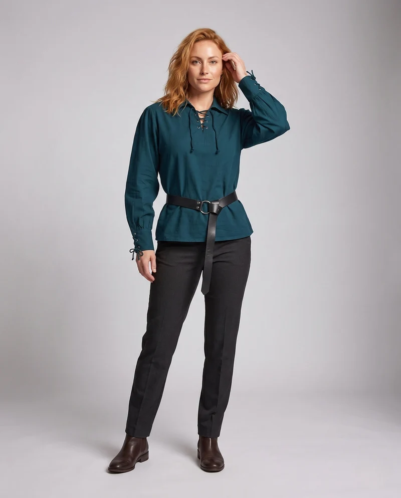 Damen historische Bluse mit elegantem Schnürdesign Drune