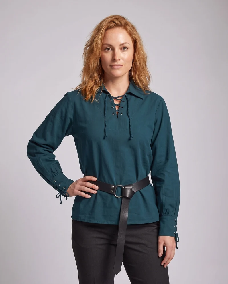 Damen historische Bluse mit elegantem Schnürdesign Drune
