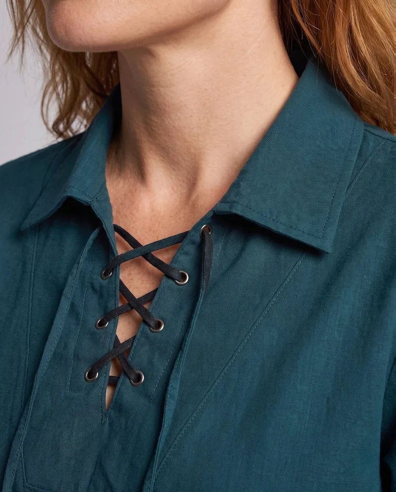 Damen historische Bluse mit elegantem Schnürdesign Drune