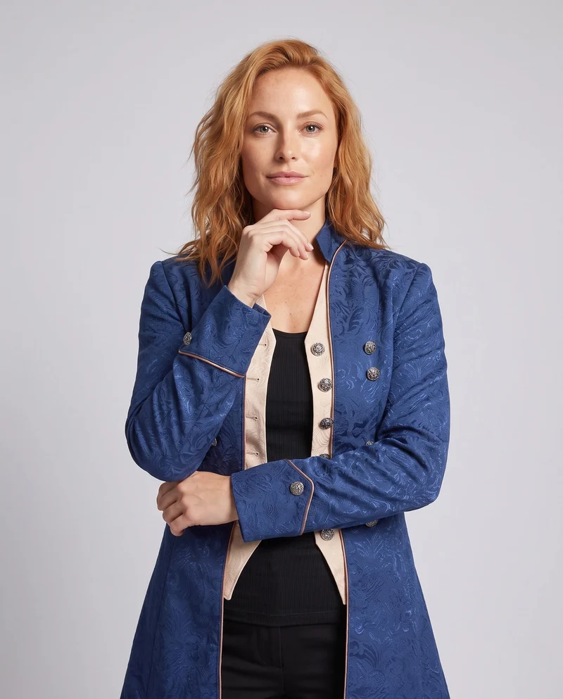 Damen historische Frackkleid mit eleganten Verzierungen und passendem Fliegenband Drune