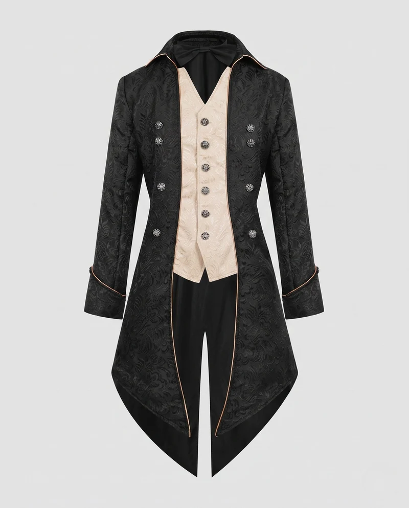 Damen historische Frackkleid mit eleganten Verzierungen und passendem Fliegenband Drune