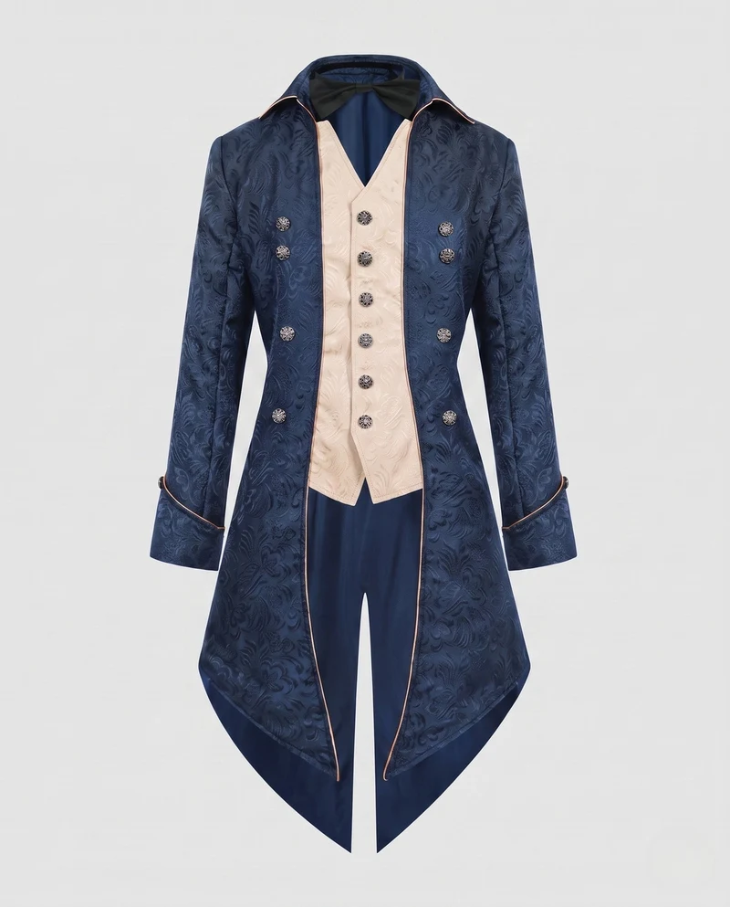 Damen historische Frackkleid mit eleganten Verzierungen und passendem Fliegenband Drune