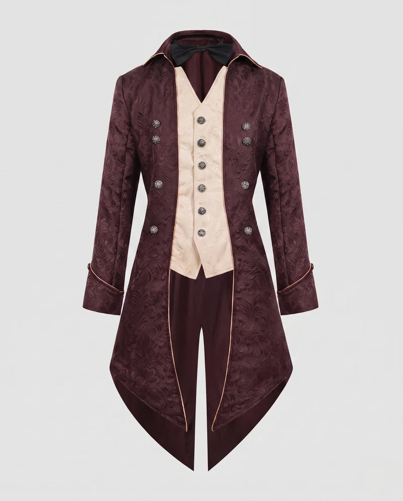 Damen historische Frackkleid mit eleganten Verzierungen und passendem Fliegenband Drune