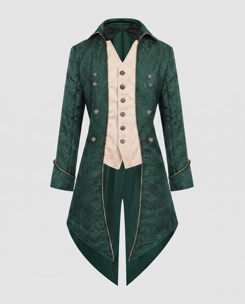Damen historische Frackkleid mit eleganten Verzierungen und passendem Fliegenband Drune