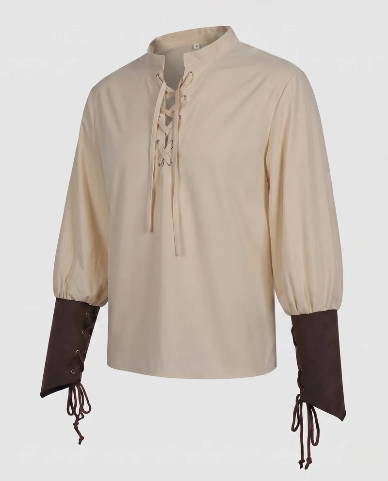 Damen historisches Hemd mit Schnürung und elegantem Puffärmel Drune