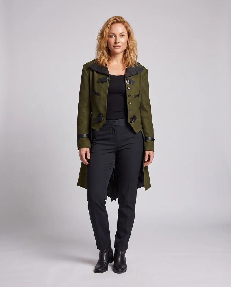 Damen historische Kostüm mit elegantem Frack und luxuriösen Accessoires Drune