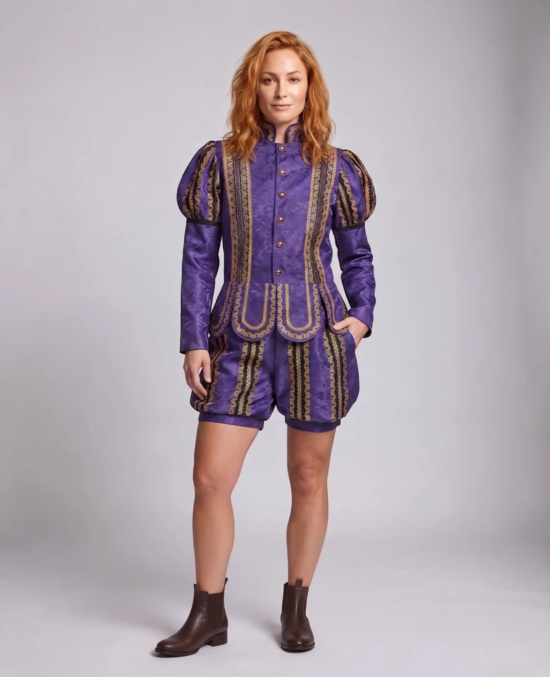 Damen historische Kostümset mit künstlerischer Jacke und Shorts Drune