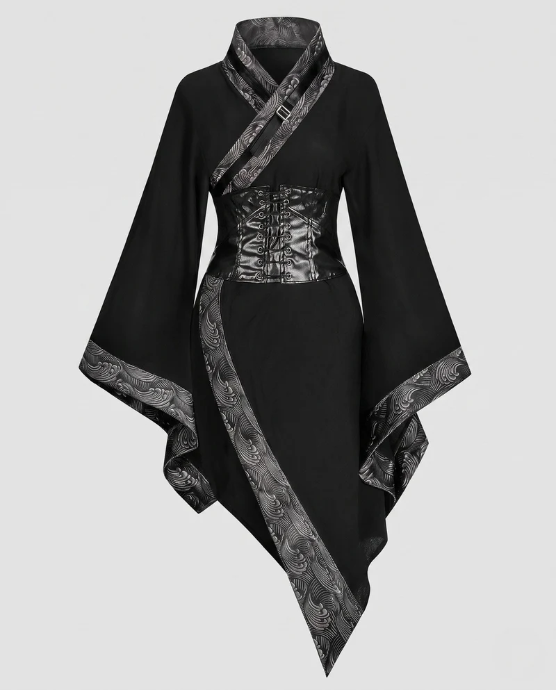 Damen Historisches Kostümkleid mit Eleganten Ärmeln und Künstlerischen Schnürdetails Drune