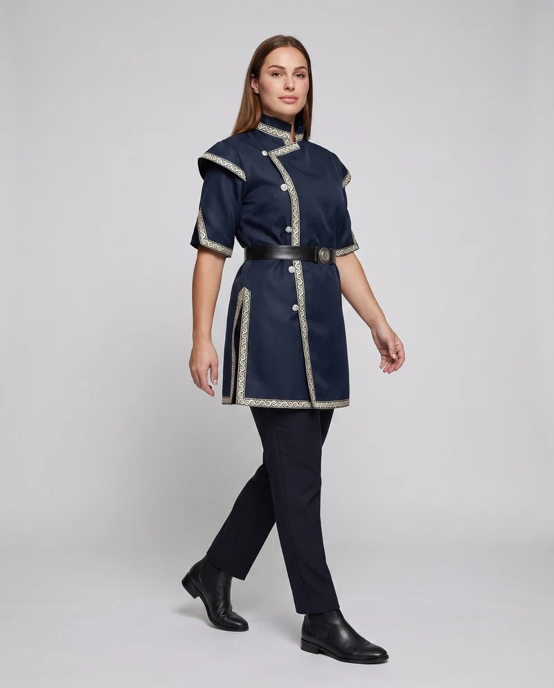 Damen historisches Kostümkleid mit aufwendigen Verzierungen und Gürtel Drune