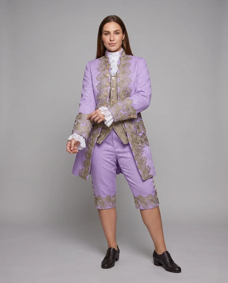 Damen historische Kostümset mit elegantem Jacquardmuster und aufwendigen Verzierungen Drune