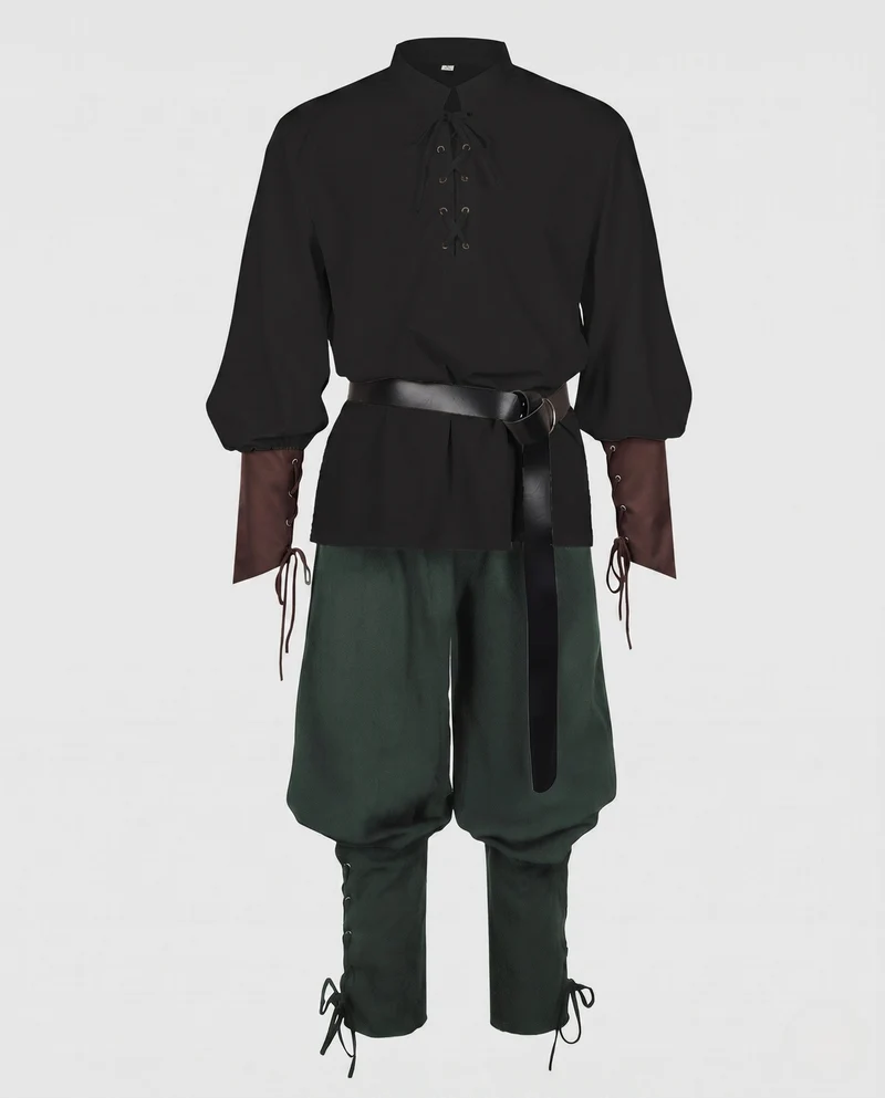 Damenhistorisches Kostümset mit eleganter geflochtener Bluse und weiten Hosen Drune